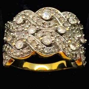 14K GOLD/WHITE GOLD 2-TONED 1.3ct NATURAL DIAMOND CLUSTERED LATTICE RING